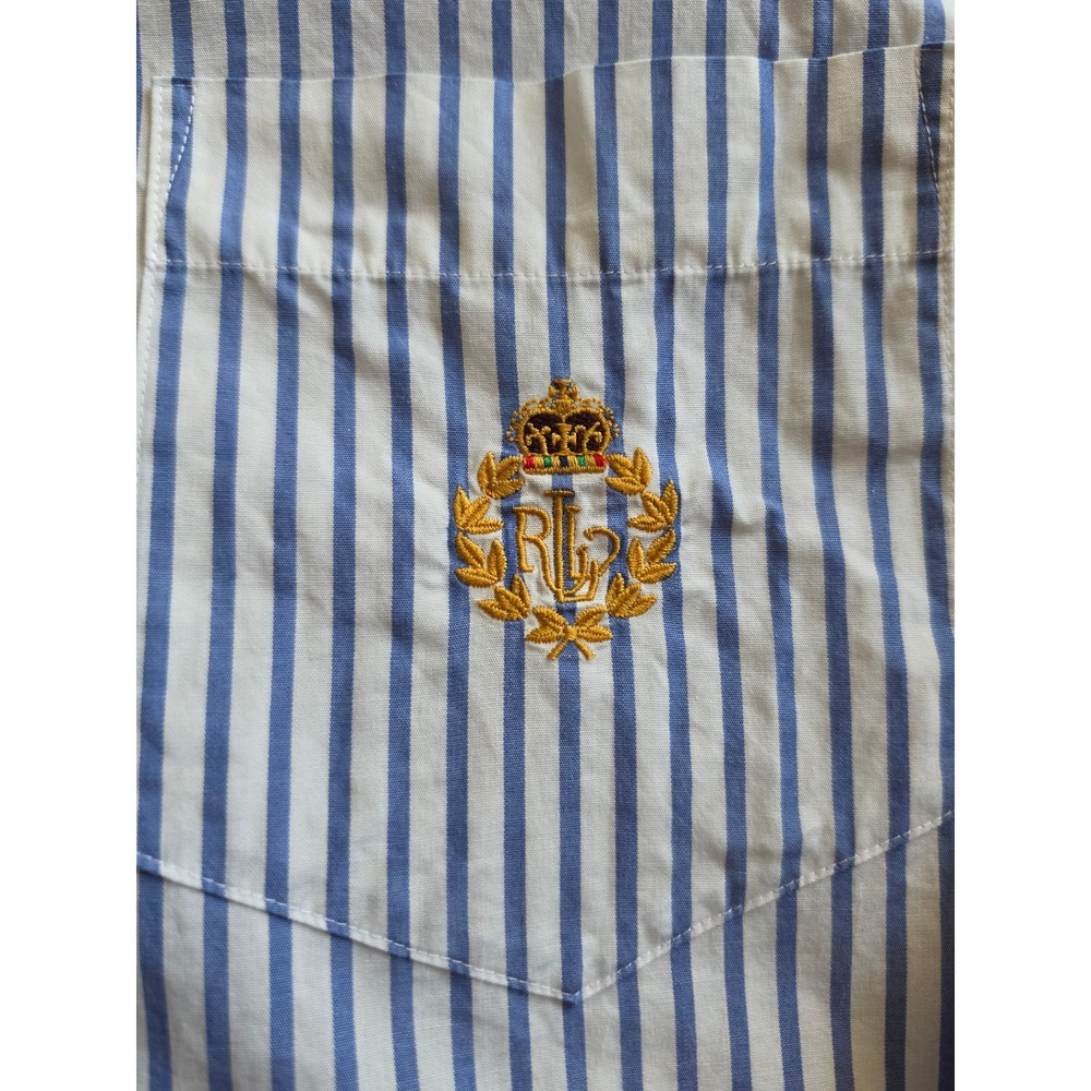 Ralph Lauren Striped Blue White Marine Embroidered Monogram Pocket Shirt sz 12P - Picture 3 of 7
